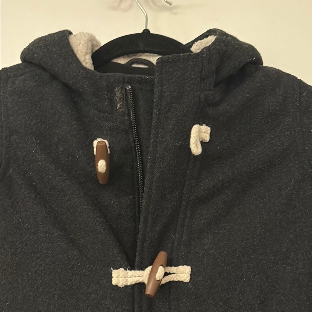 Black Pea Coat with Lined Hood and Toggle Closures - Picture 3 of 6